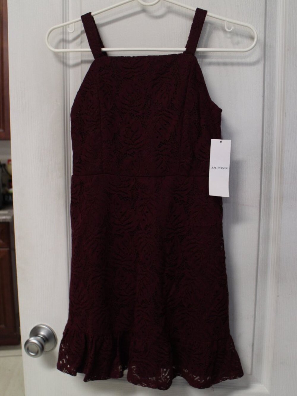 NWT ZAC POSEN BURGUNDY LACE SLIP DRESS SZ 12 GIRLS